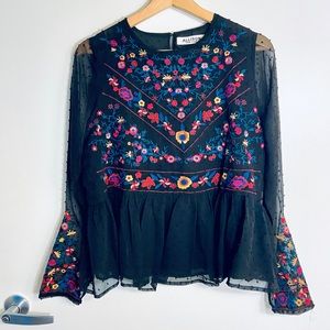 Embroidered Peplum Top